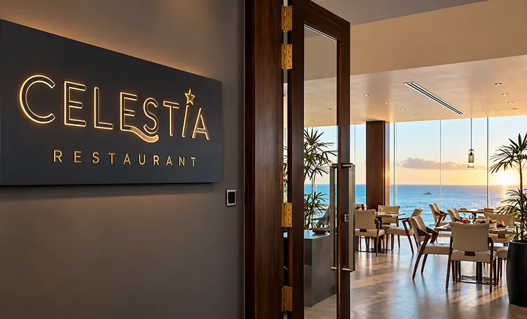 Celestia Restaurant interior with ocean view